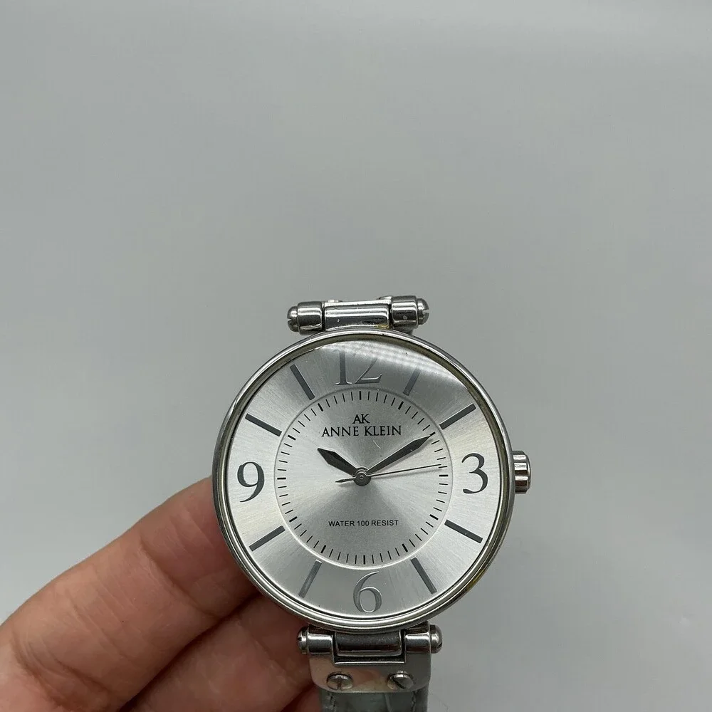 Anne Klein 1090G9 Womens Watch 34mm Silver Tone Dial Gray Leather New Battery